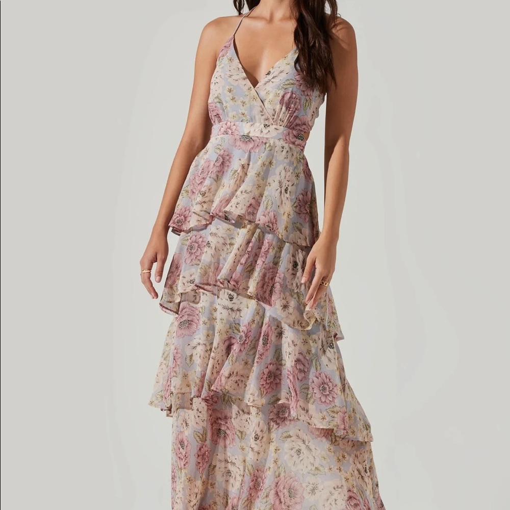 ASTR the Label Rosana Floral Tiered Ruffle Maxi Dress - BLUE NATURAL FLR / XS